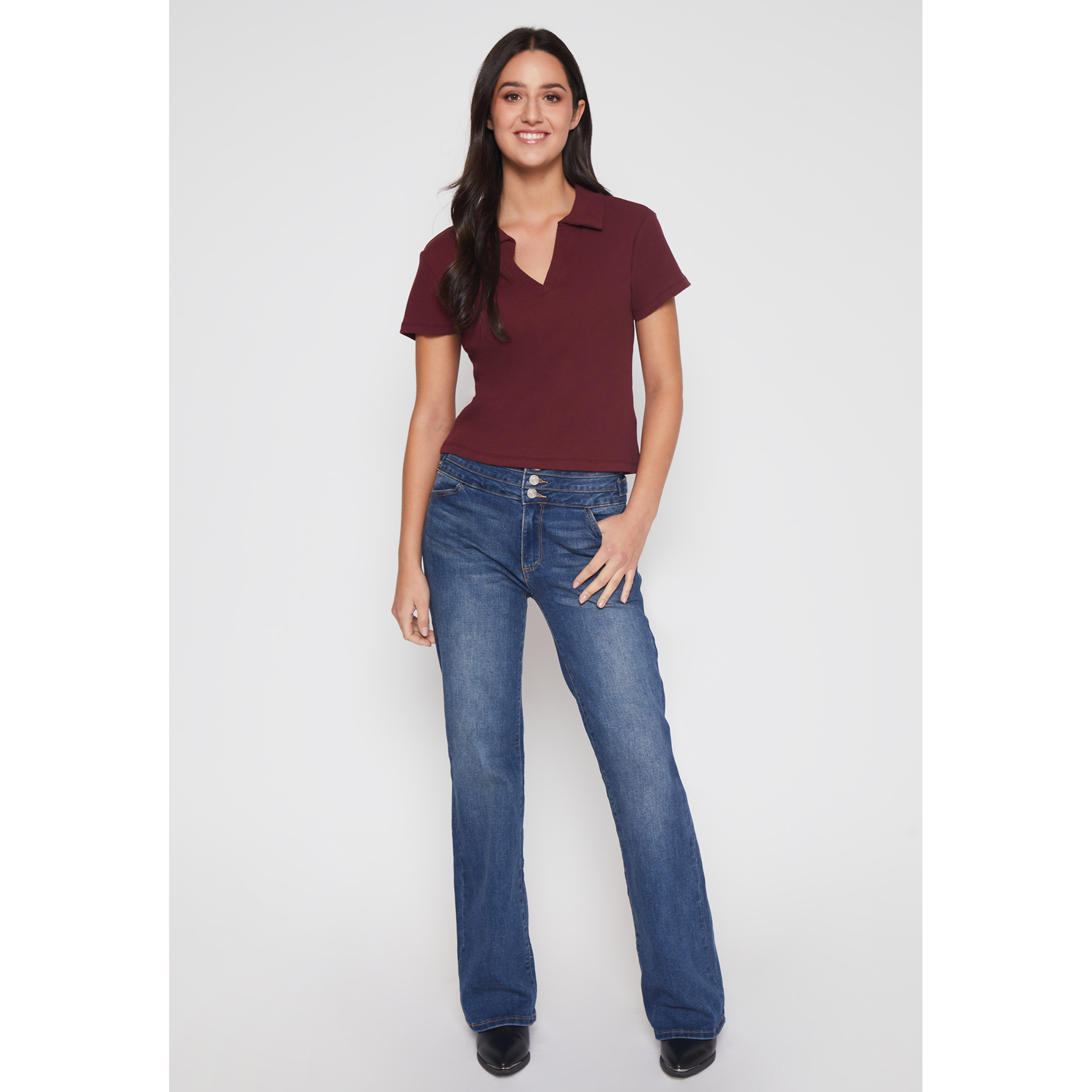 Polera Cuello Mujer Burdeo Familyshop 2