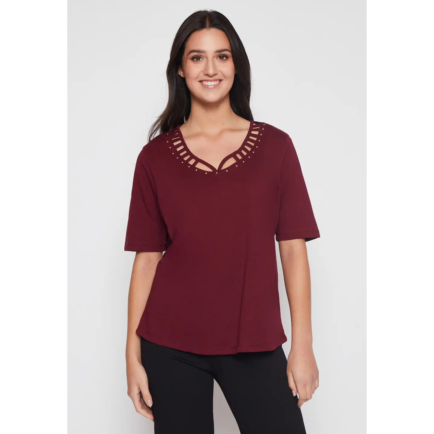 Polera Escocesa Mujer Burdeo Familyshop 1