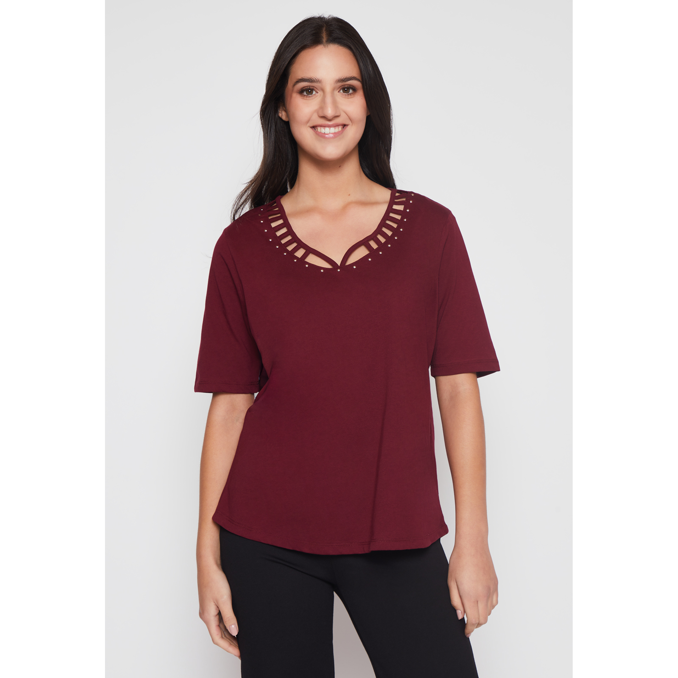 Polera Escocesa Mujer Burdeo Familyshop 1