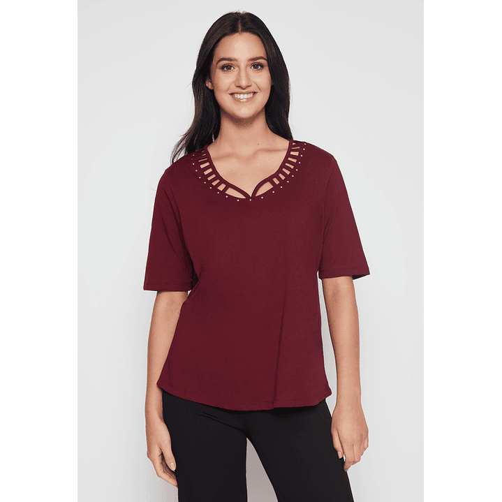 Polera Escocesa Mujer Burdeo Familyshop 1