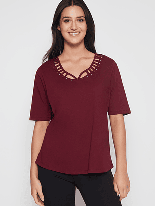 Polera Escocesa Mujer Burdeo Familyshop