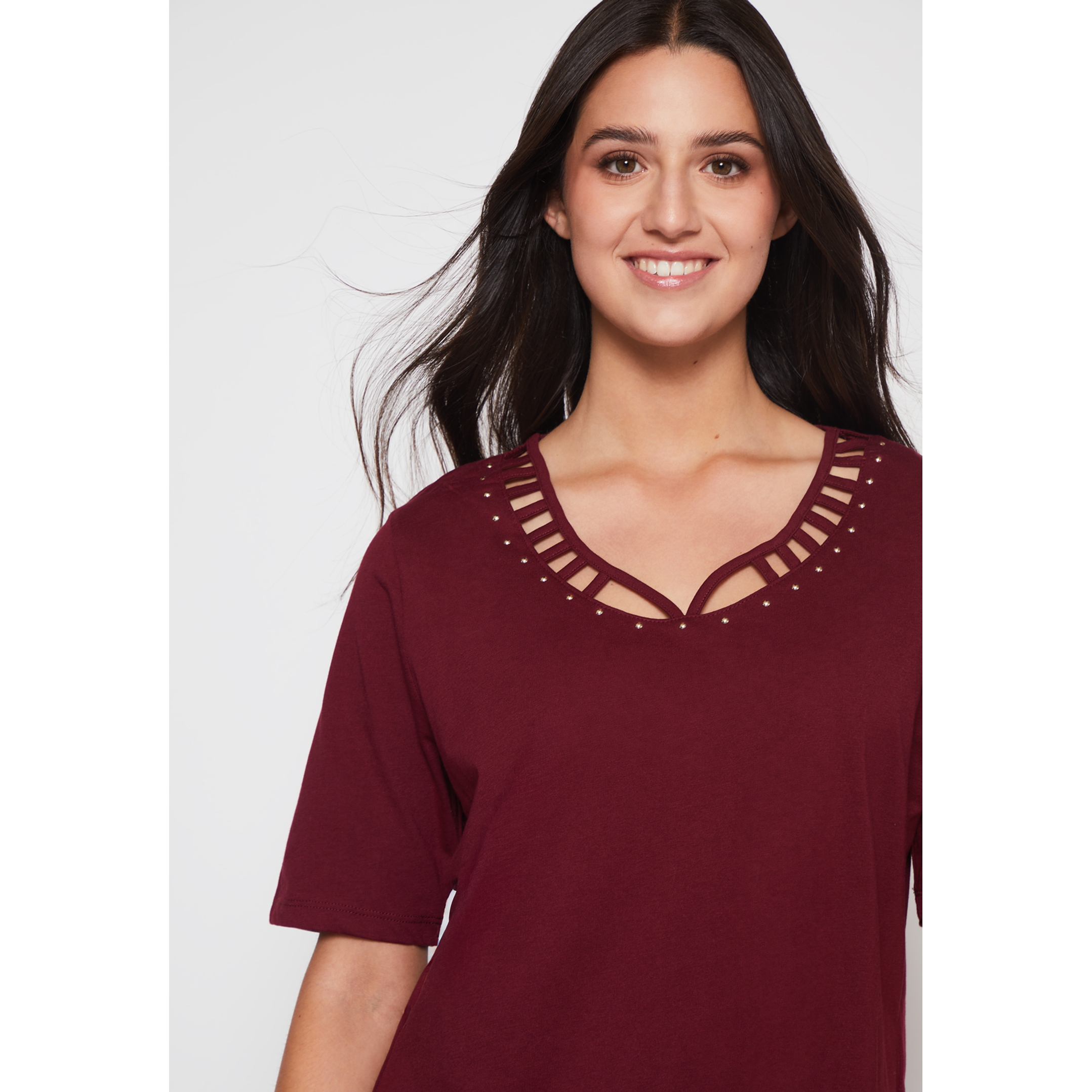 Polera Escocesa Mujer Burdeo Familyshop 4