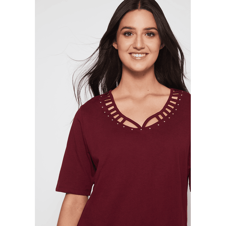Polera Escocesa Mujer Burdeo Familyshop 4