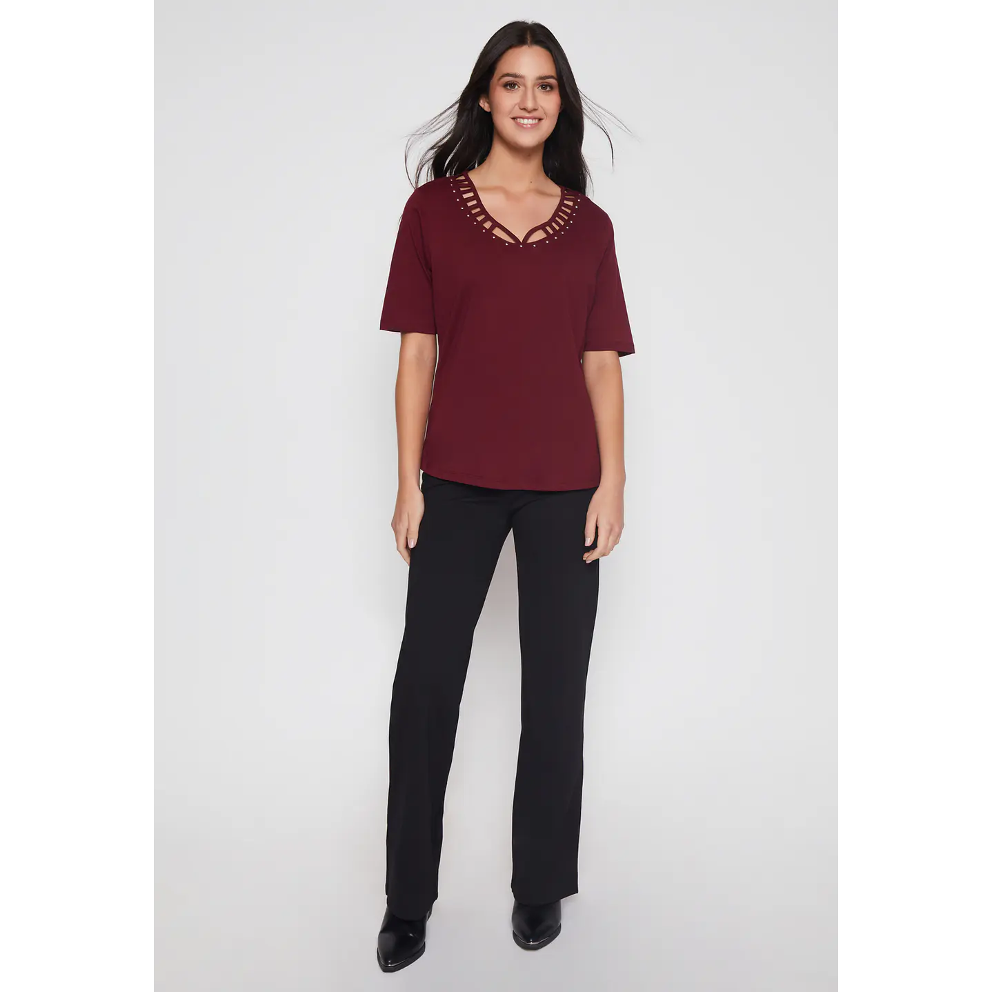 Polera Escocesa Mujer Burdeo Familyshop 2