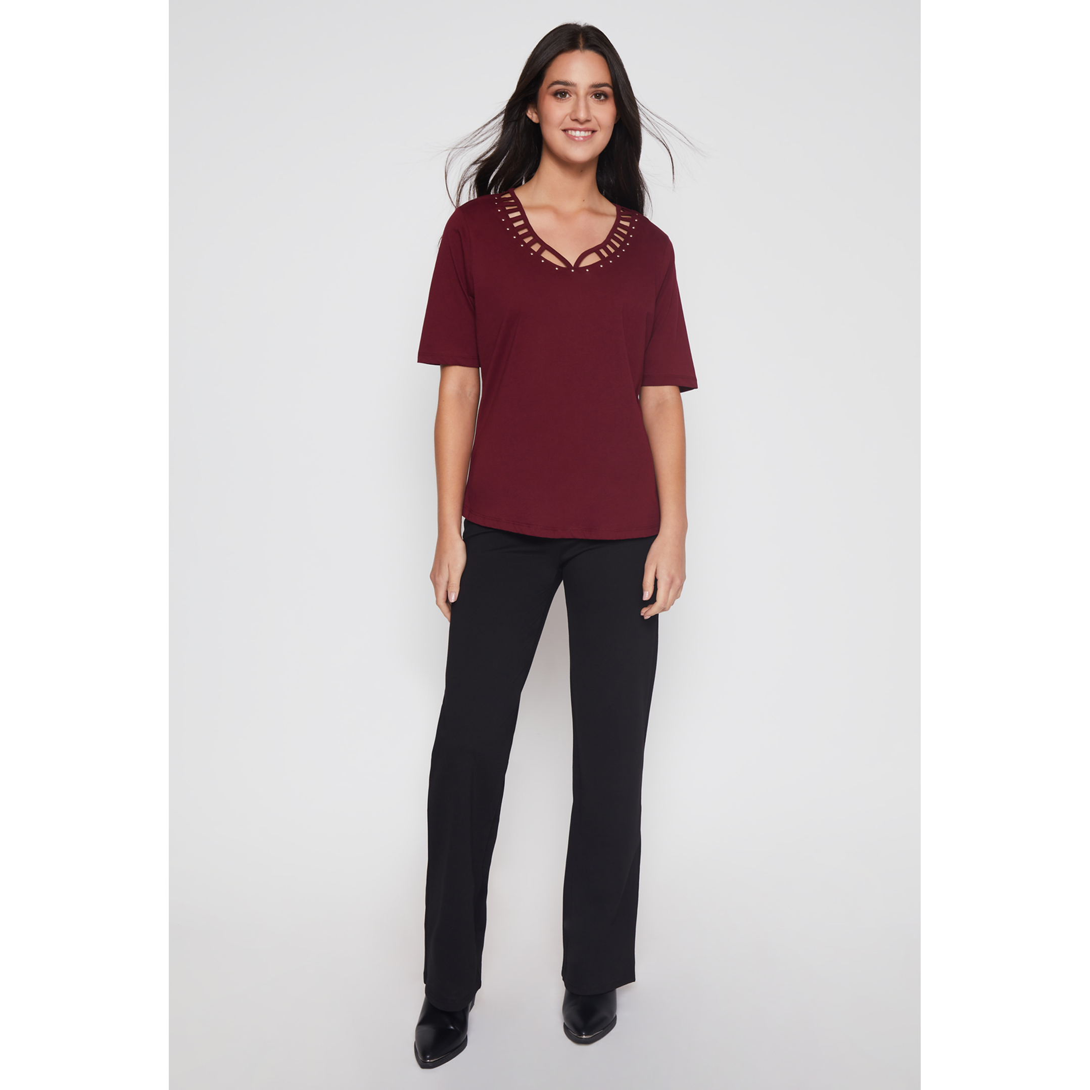 Polera Escocesa Mujer Burdeo Familyshop 2