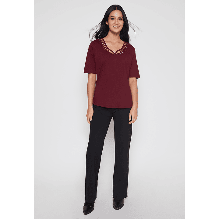 Polera Escocesa Mujer Burdeo Familyshop 2