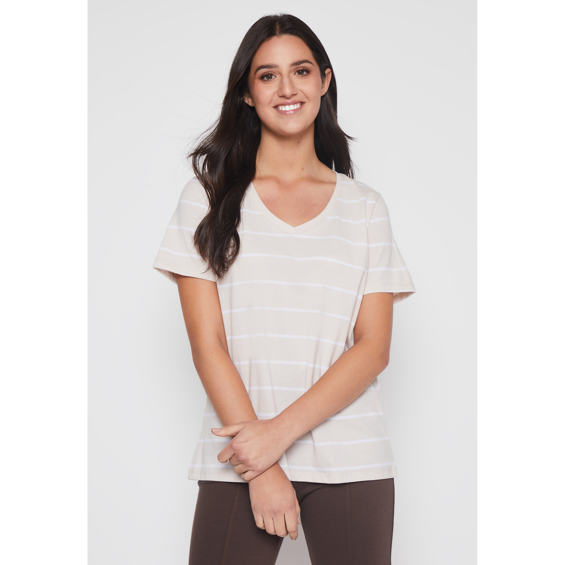 Polera Rayada Mujer Beige Familyshop 1
