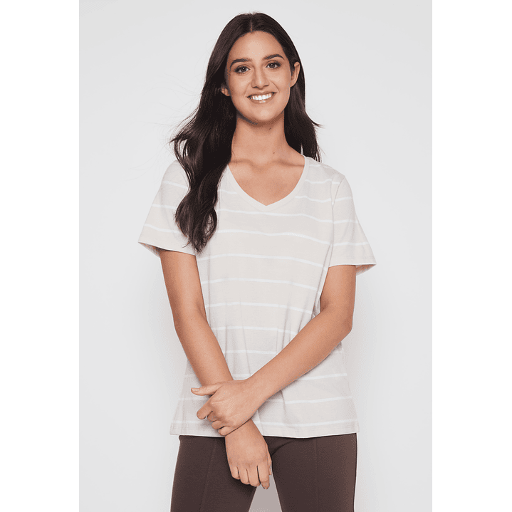 Polera Rayada Mujer Beige Familyshop 1