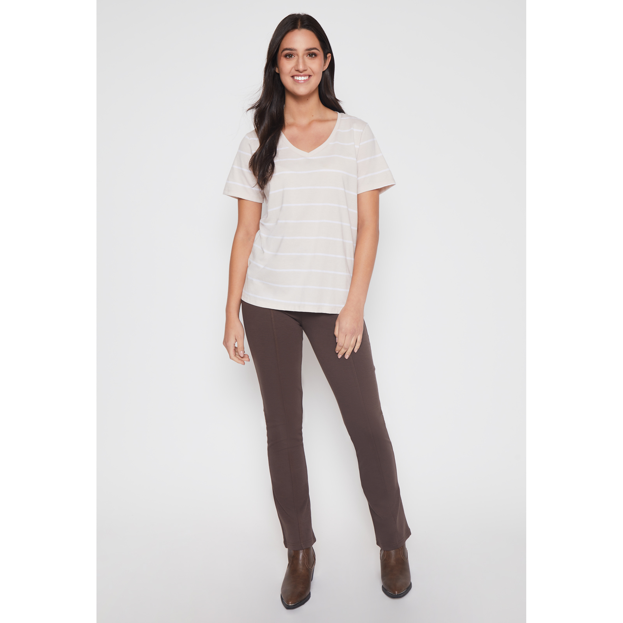 Polera Rayada Mujer Beige Familyshop 2