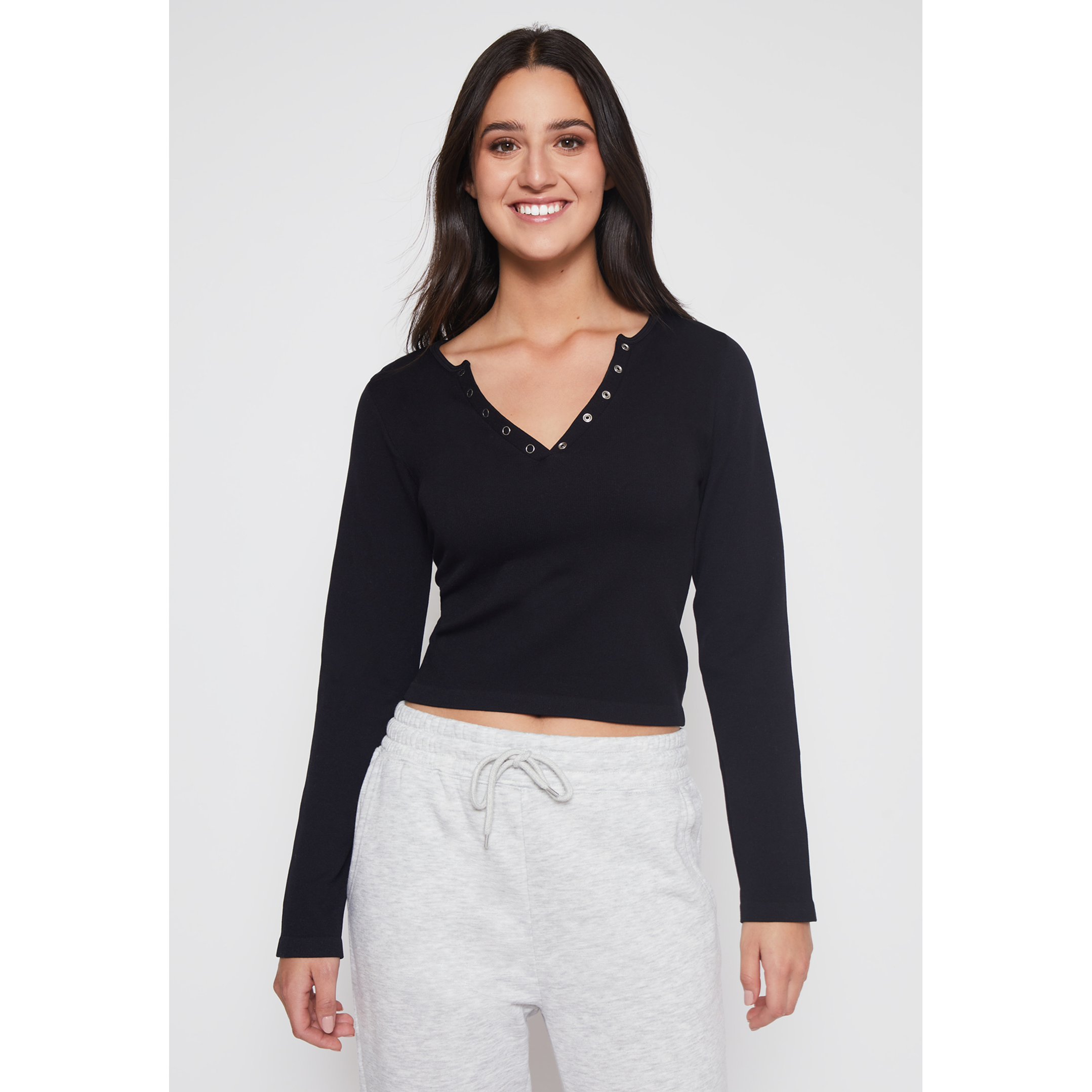 Polera SeamLess Broches Mujer Negro Familyshop 1