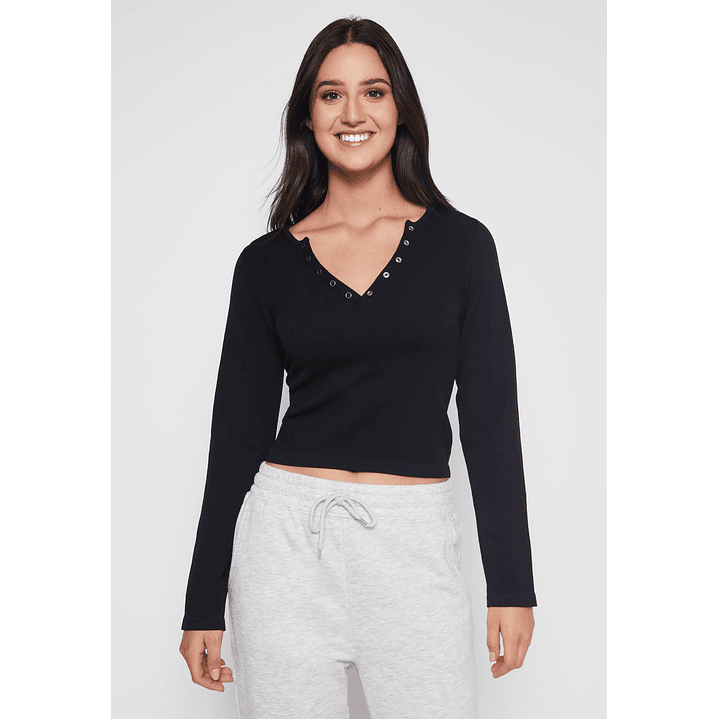Polera SeamLess Broches Mujer Negro Familyshop 1