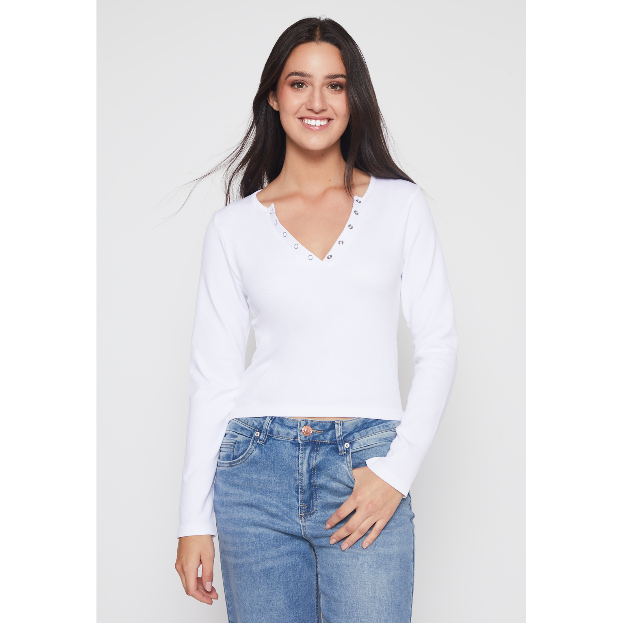 Polera SeamLess Broches Mujer Blanco Familyshop 1