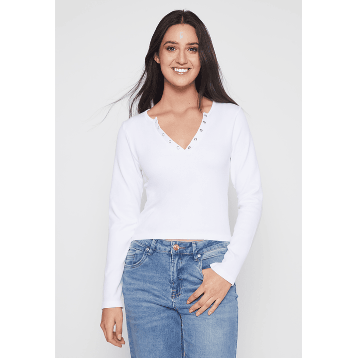 Polera SeamLess Broches Mujer Blanco Familyshop 1