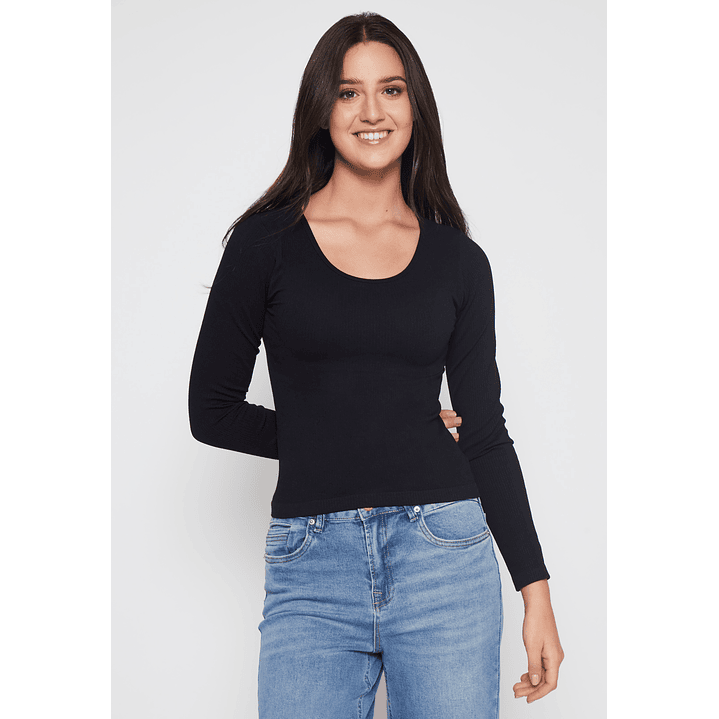 Polera SeamLess Manga Larga Mujer Negro Familyshop 1
