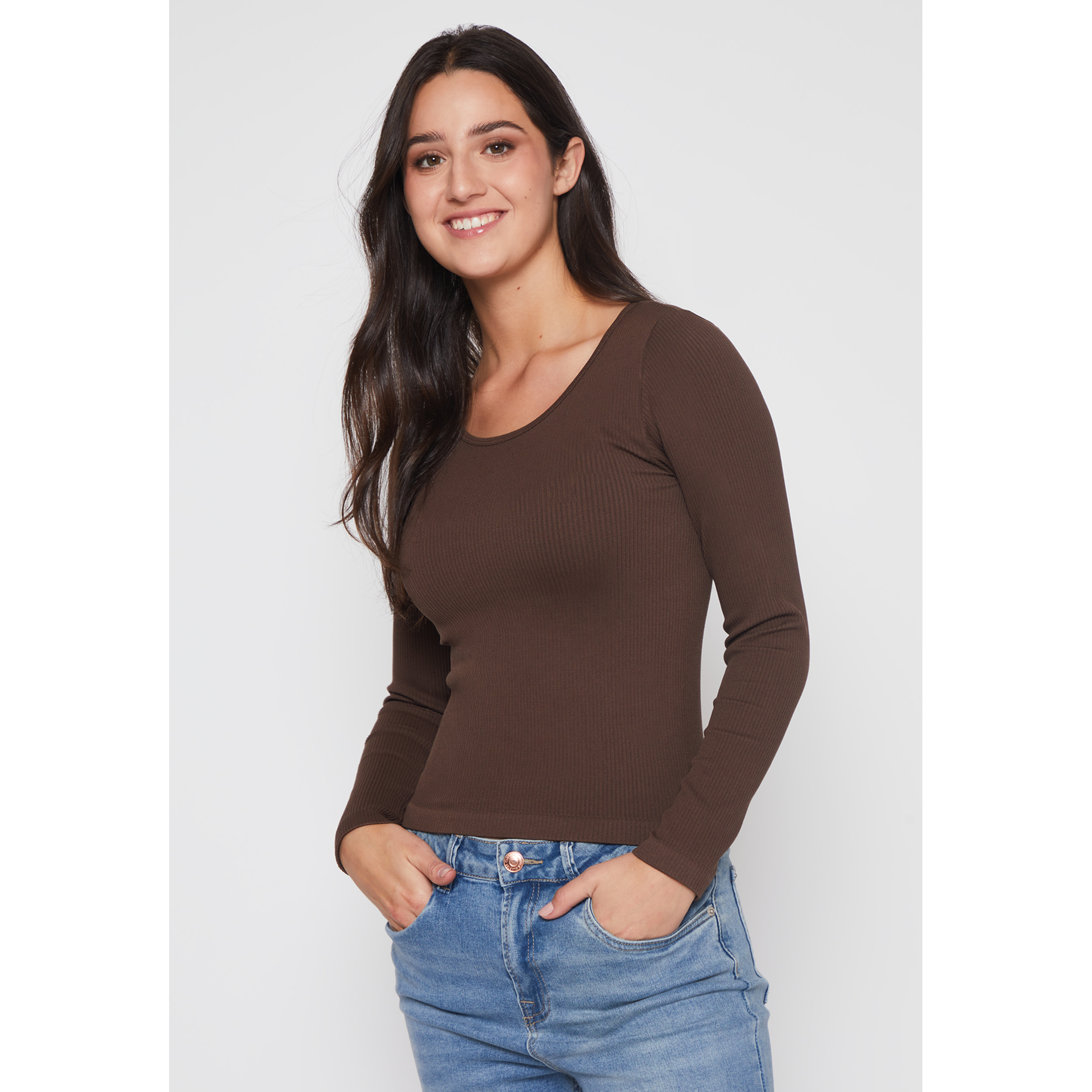Polera SeamLess Manga Larga Mujer Café Familyshop 1