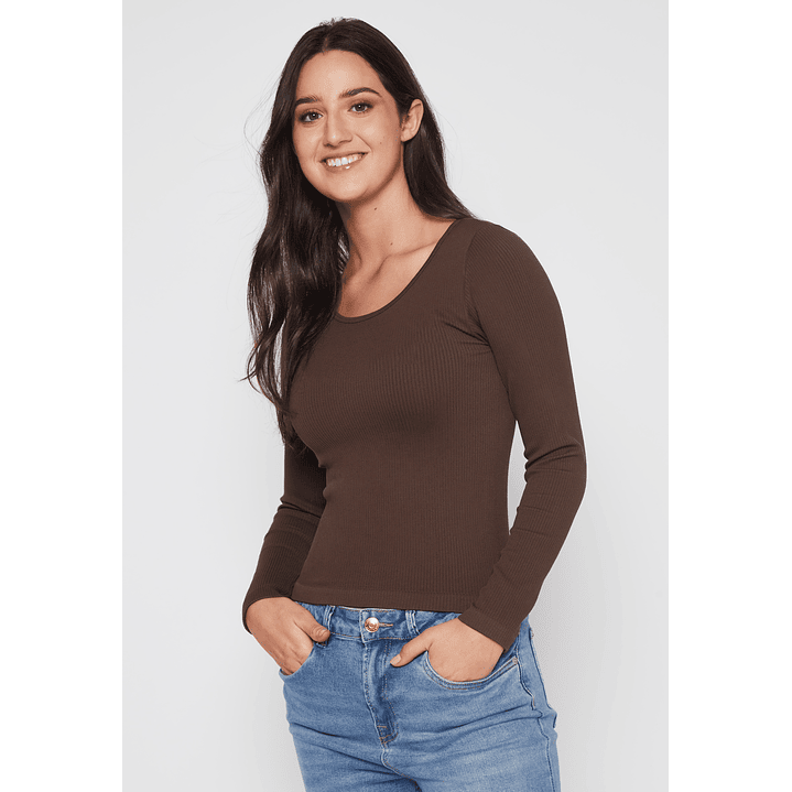 Polera SeamLess Manga Larga Mujer Café Familyshop 1