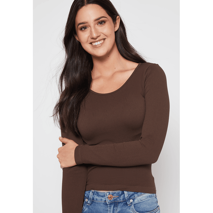 Polera SeamLess Manga Larga Mujer Café Familyshop 3