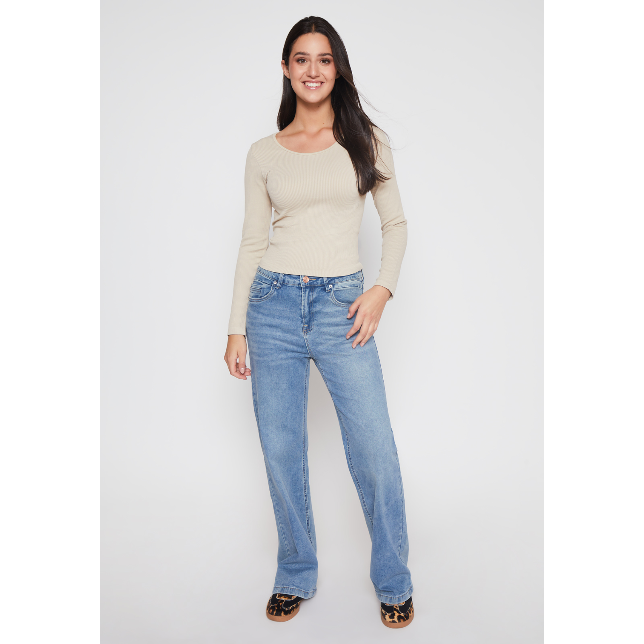 Polera SeamLess Manga Larga Mujer Beige Familyshop 2