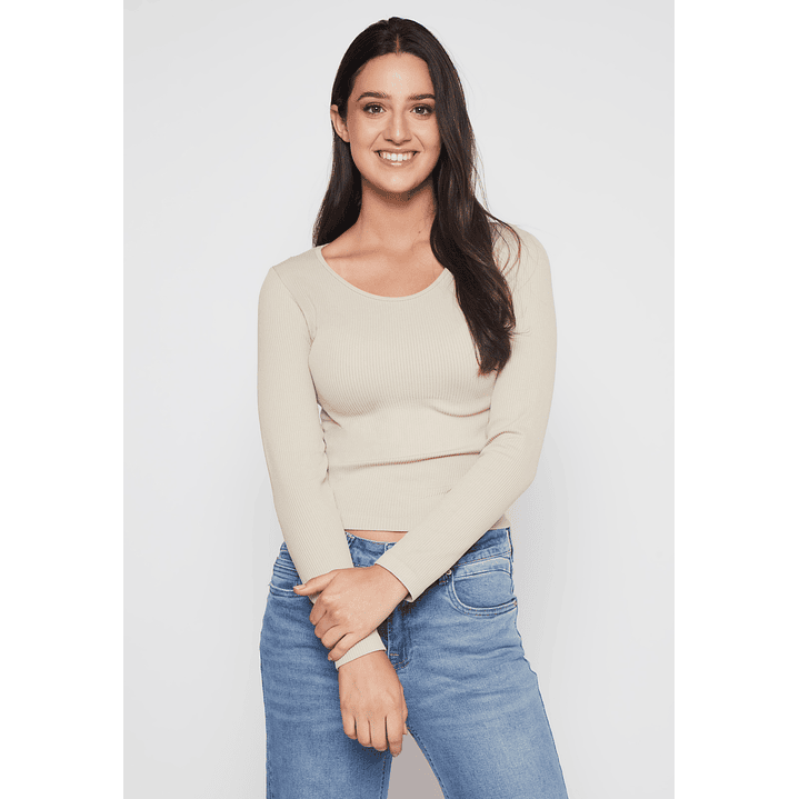 Polera SeamLess Manga Larga Mujer Beige Familyshop 1