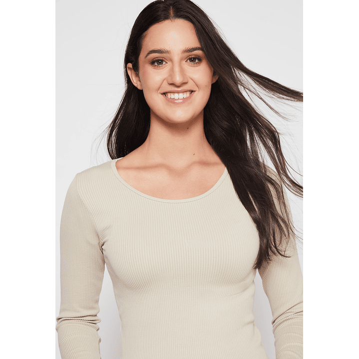 Polera SeamLess Manga Larga Mujer Beige Familyshop 4