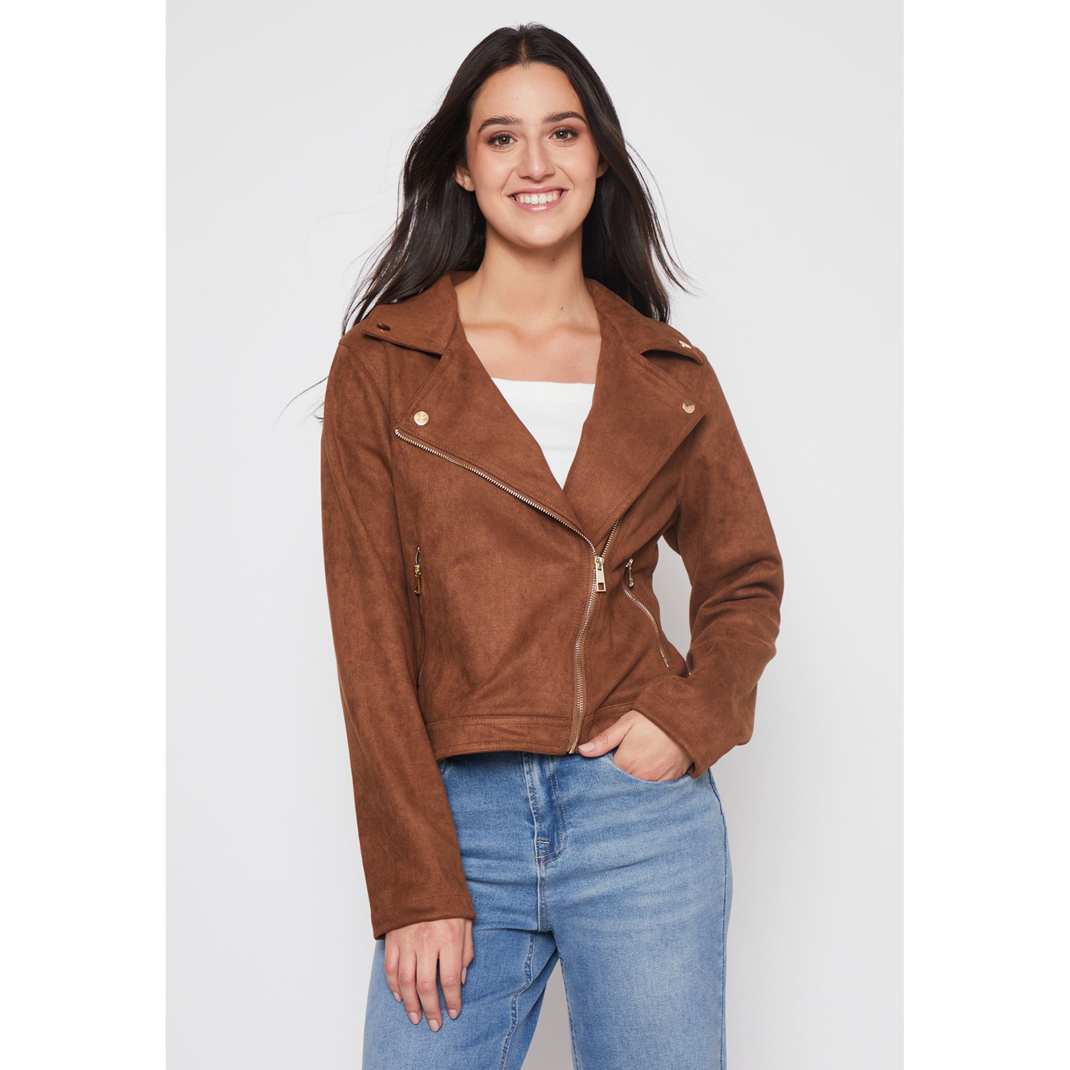 Chaqueta Biker Mujer Camel Familyshop 1
