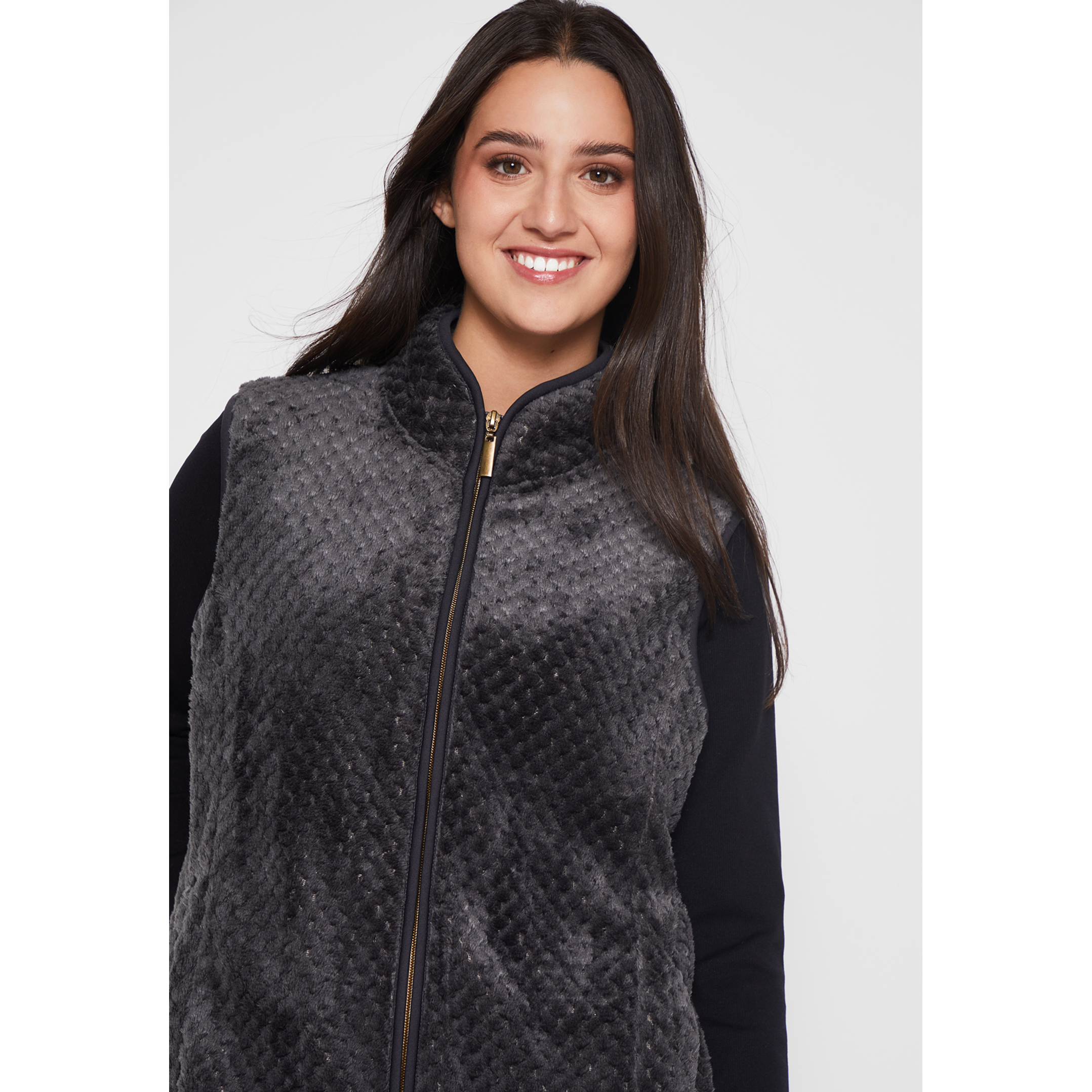 Polar Peludo Sin Manga  Motas Mujer Gris Familyshop 4