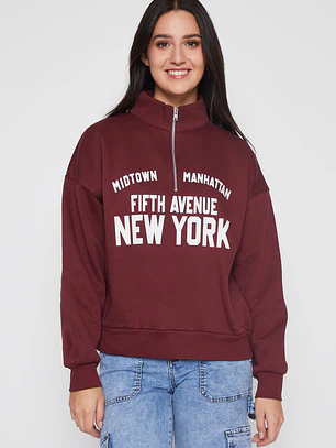 Polerón New York Mujer Burdeo Familyshop