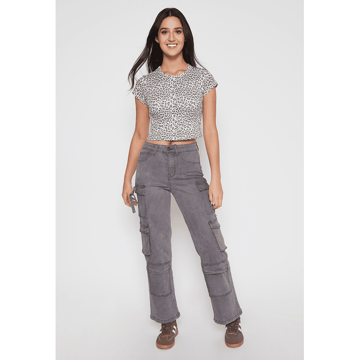 Jeans Wide Leg Cargo Mujer Gris Familyshop 2