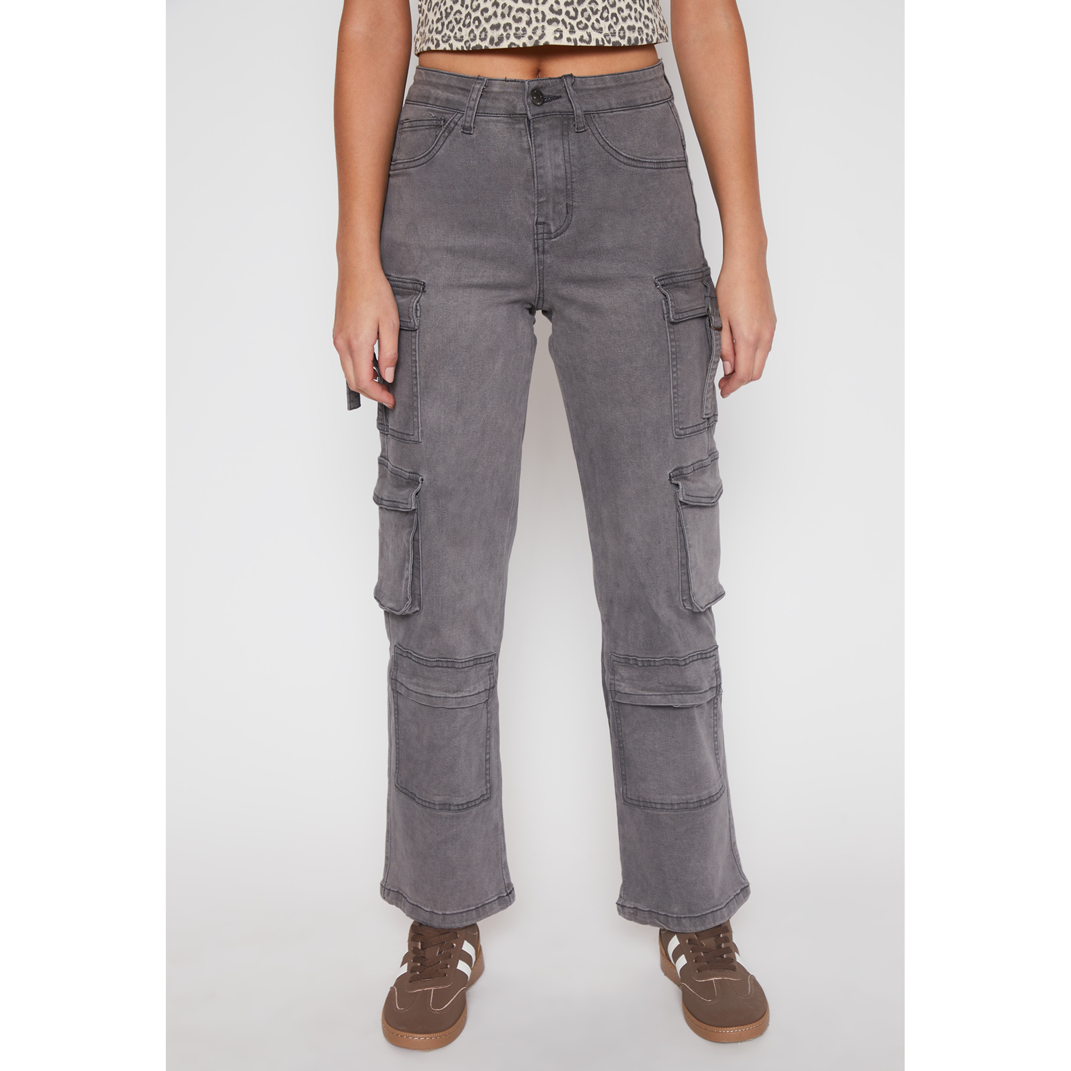 Jeans Wide Leg Cargo Mujer Gris Familyshop 1