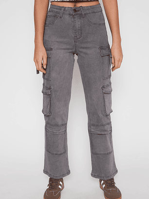 Jeans Wide Leg Cargo Mujer Gris Familyshop