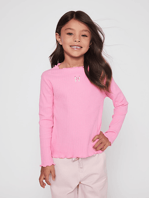 Polera Bordado Niña Rosado Familyshop