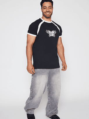 Polera College Raglan Hombre Negro Familyshop