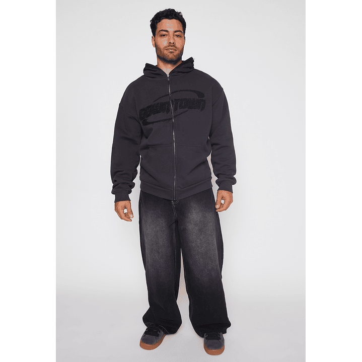 Polerón Cierre Down Town Hombre Negro Familyshop 2