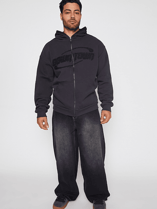 Polerón Cierre Down Town Hombre Negro Familyshop