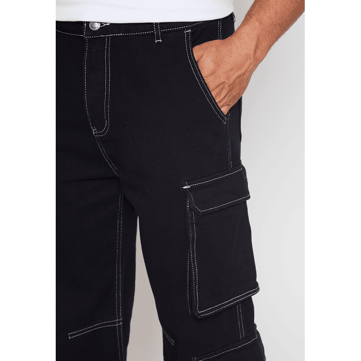 Jeans Cargo Contraste Hombre Negro Familyshop 3