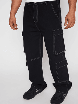 Jeans Cargo Contraste Hombre Negro Familyshop