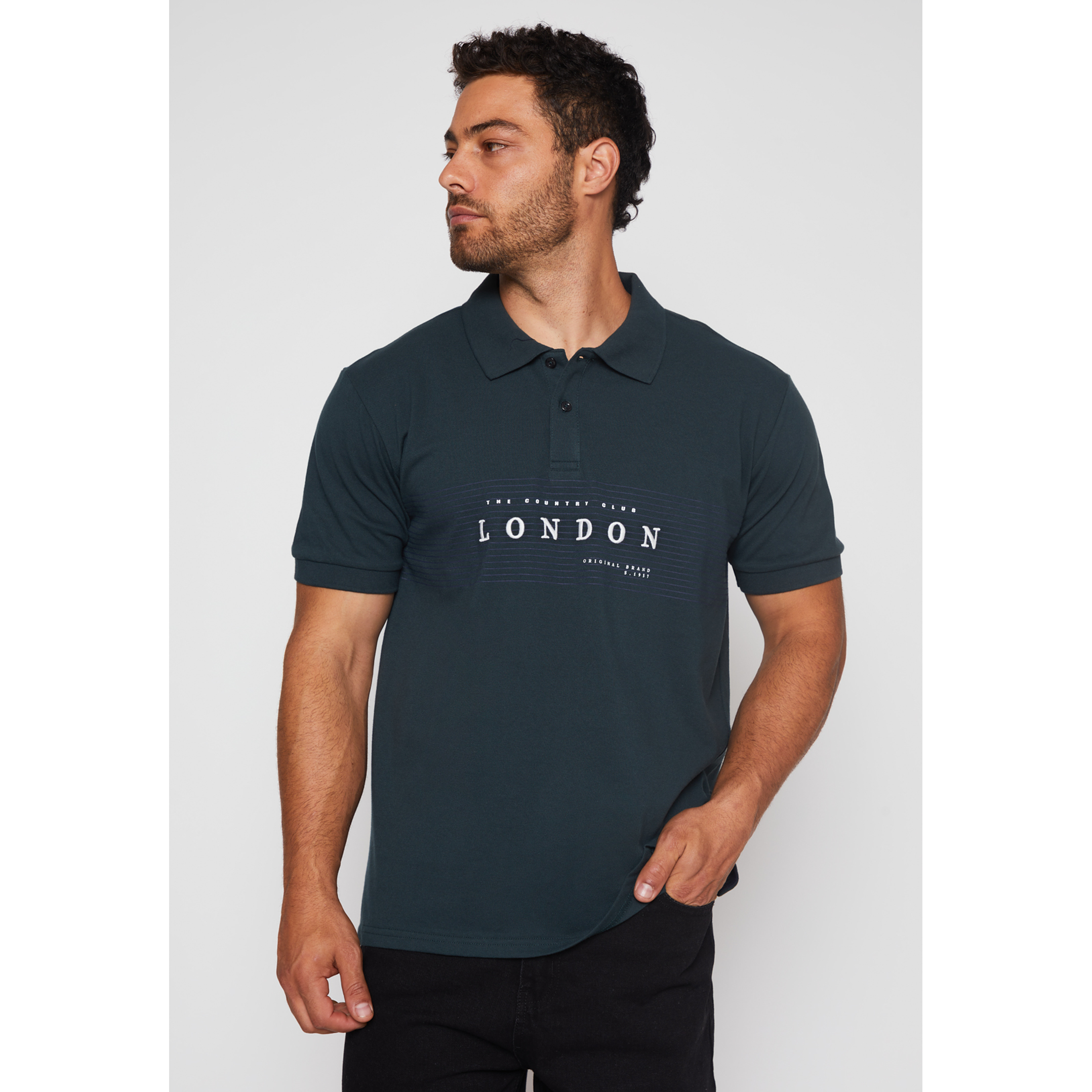 Polera Bordado London Hombre Gris Familyshop 1