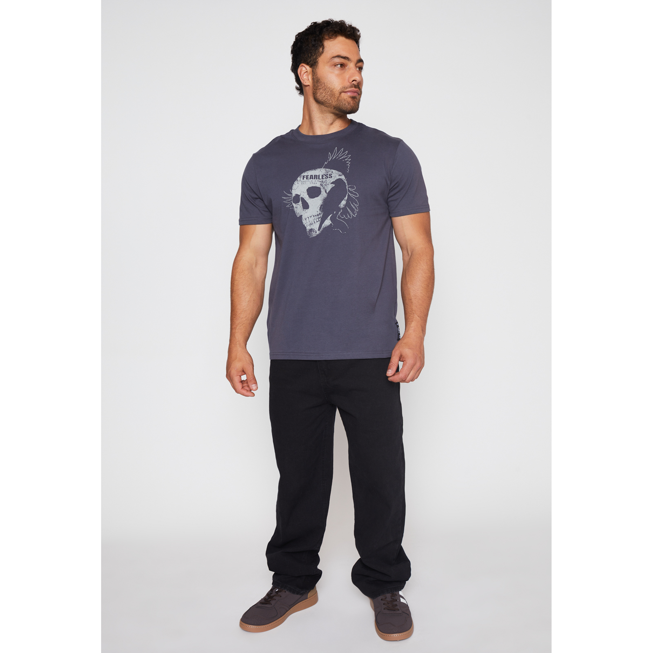 Polera Calavera Fearless Hombre Gris Familyshop 2