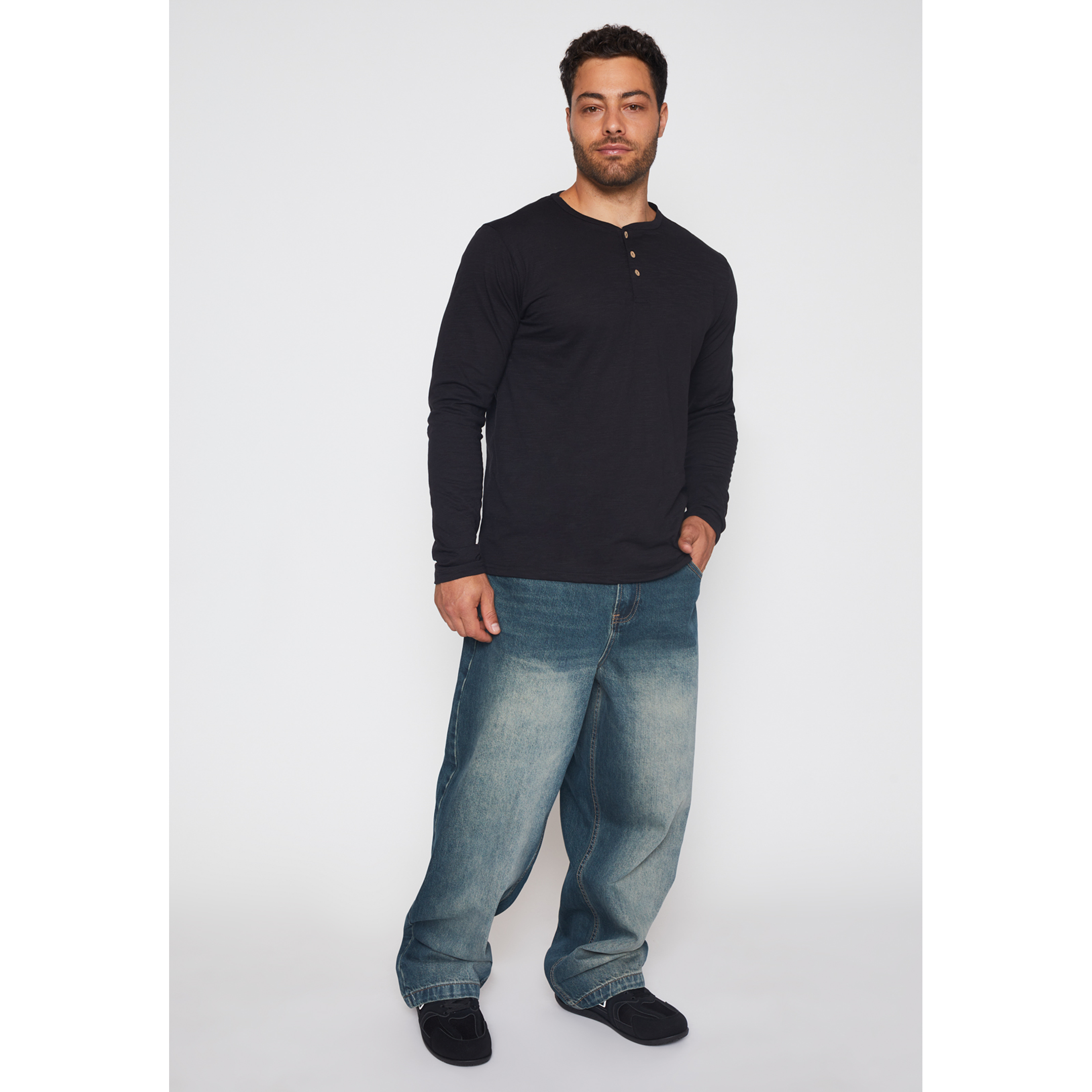 Polera Waffle Hombre Negro Familyshop 2