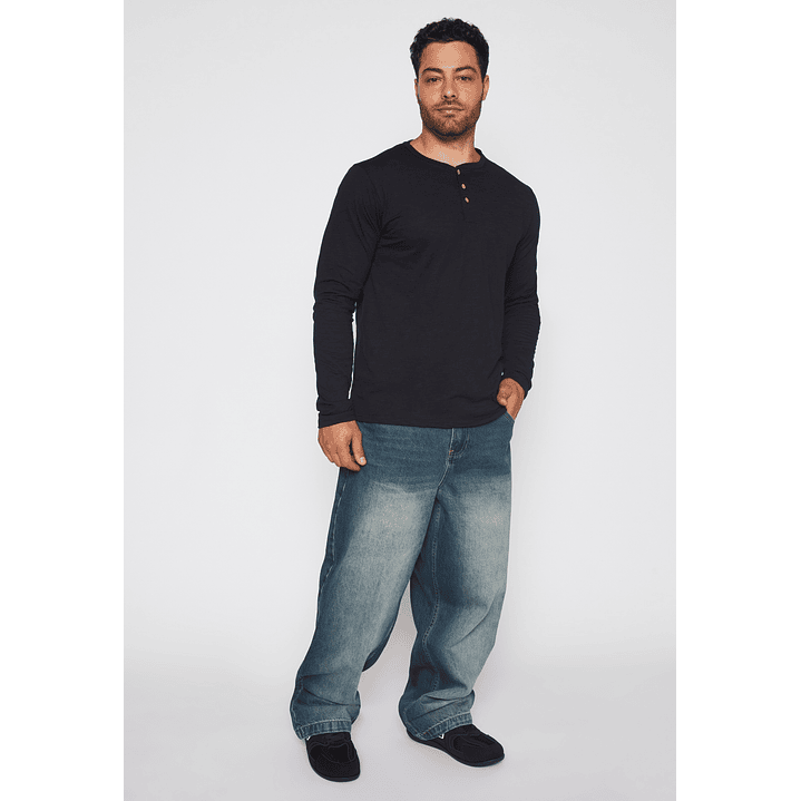 Polera Waffle Hombre Negro Familyshop 2