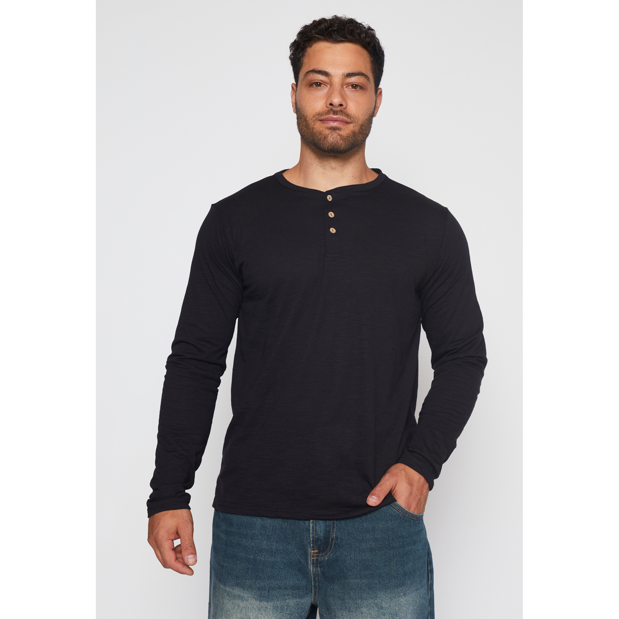 Polera Waffle Hombre Negro Familyshop 1