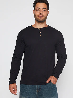 Polera Waffle Hombre Negro Familyshop