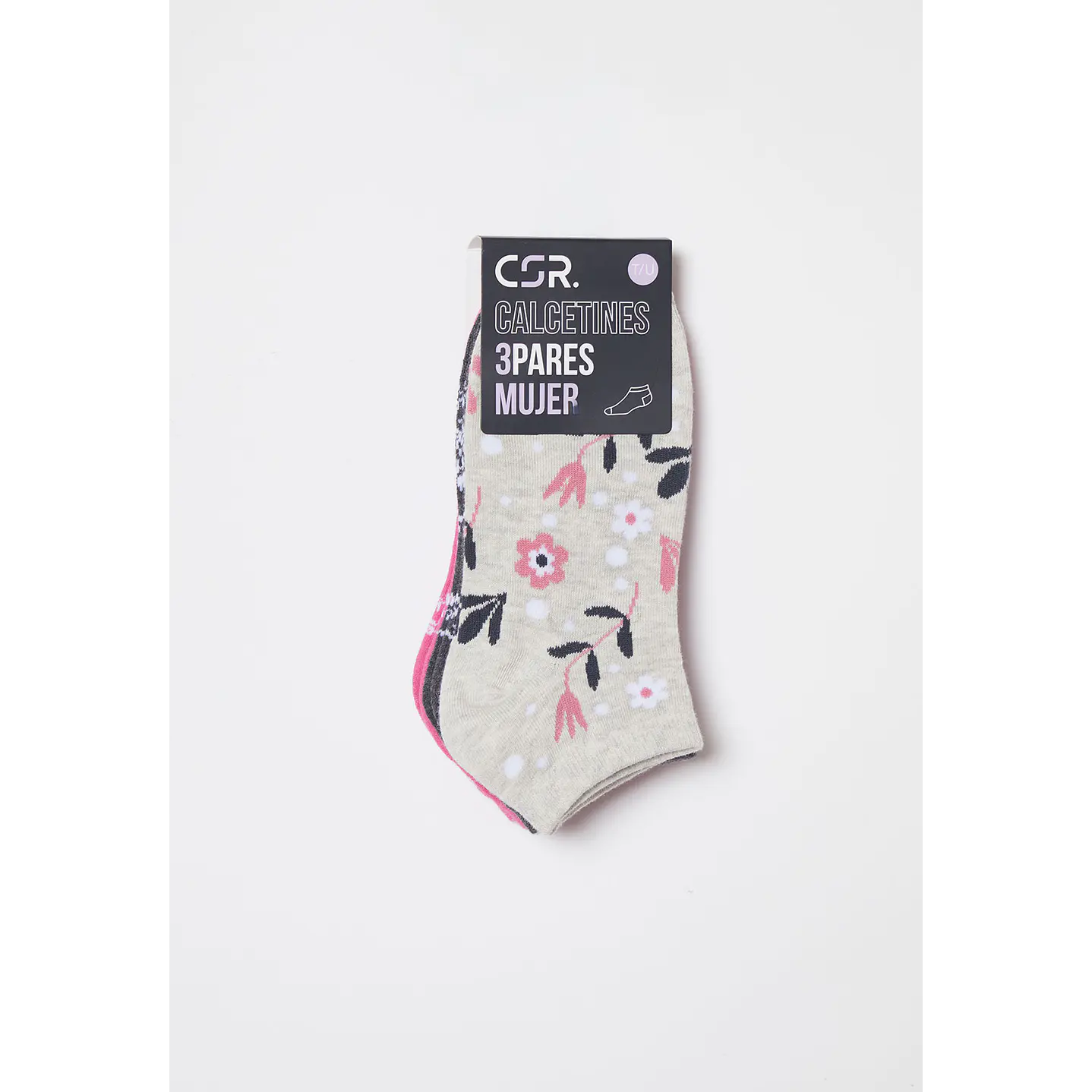 Calcetín Tripack Corto Mujer Flores Fucsia Familyshop 2