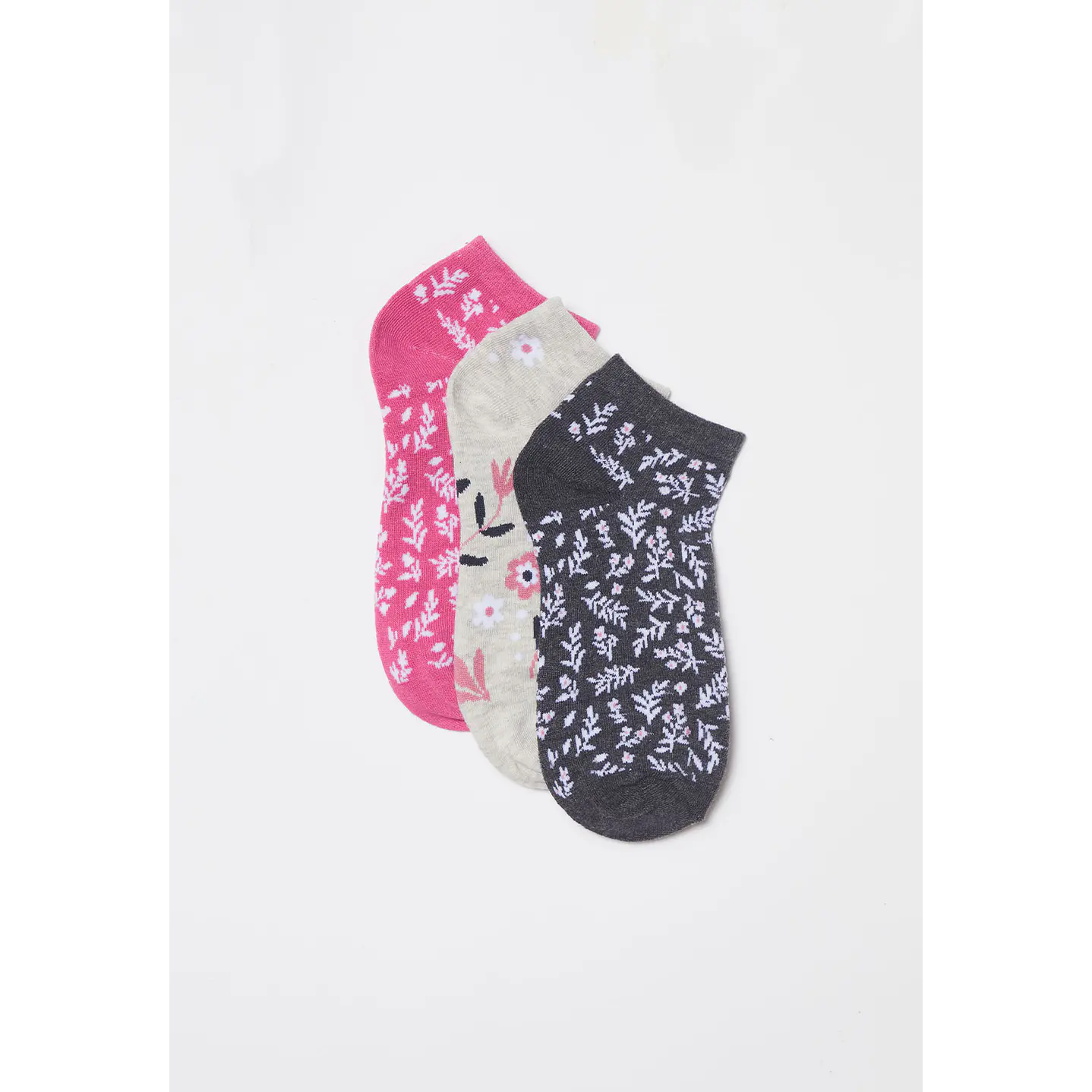 Calcetín Tripack Corto Mujer Flores Fucsia Familyshop 1