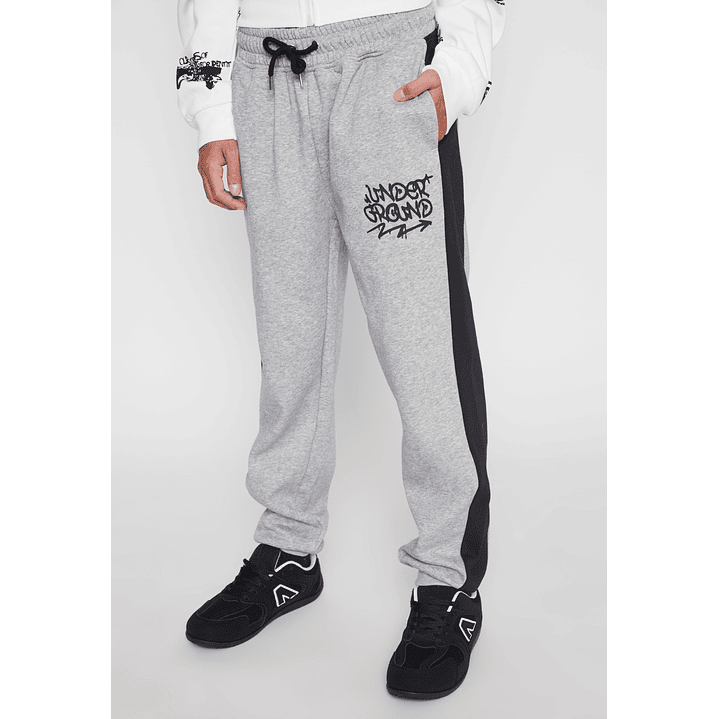 Pantalón Buzo Banda Lateral Color Lolo Gris Familyshop 1