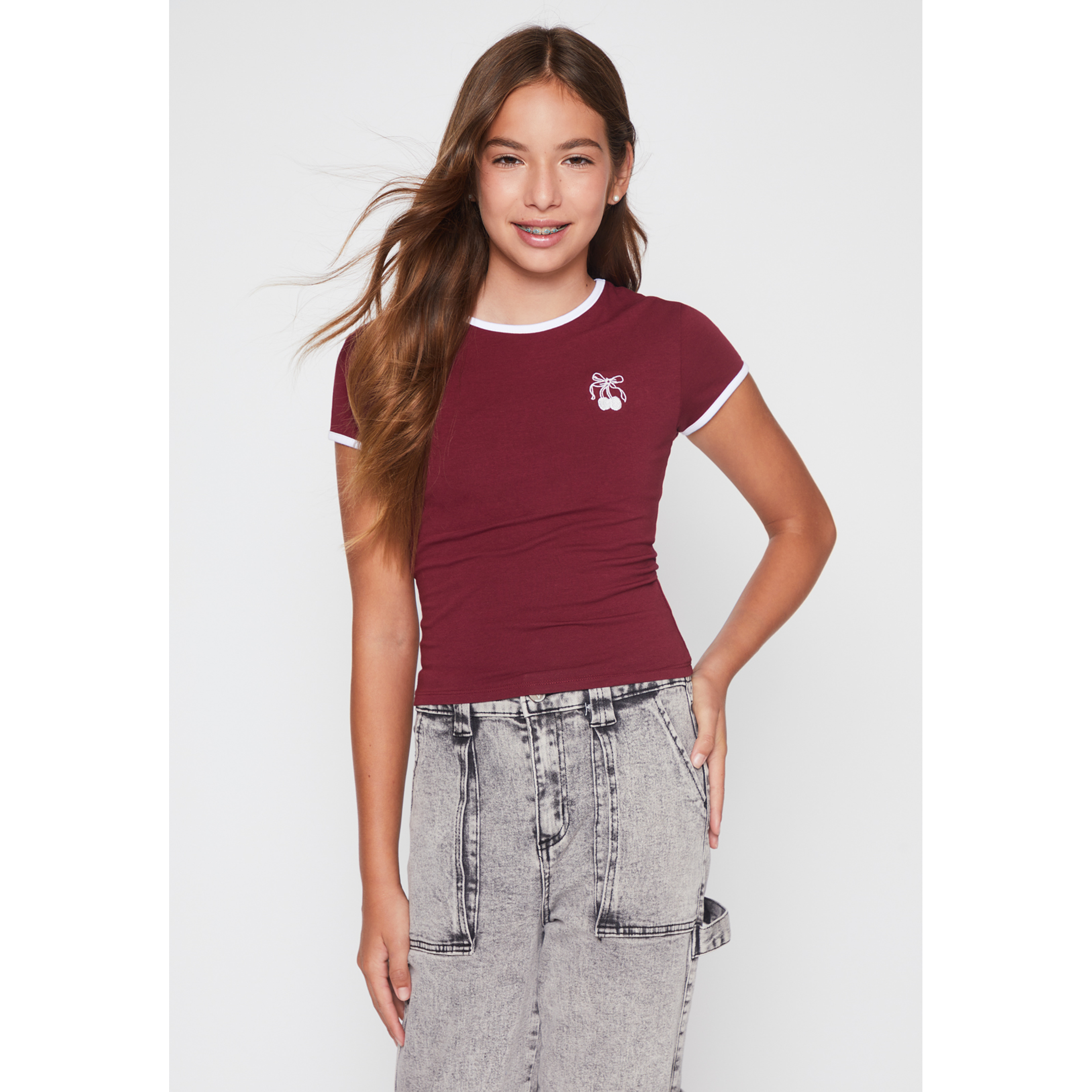 Polera Bordado Lola Burdeo Familyshop 1