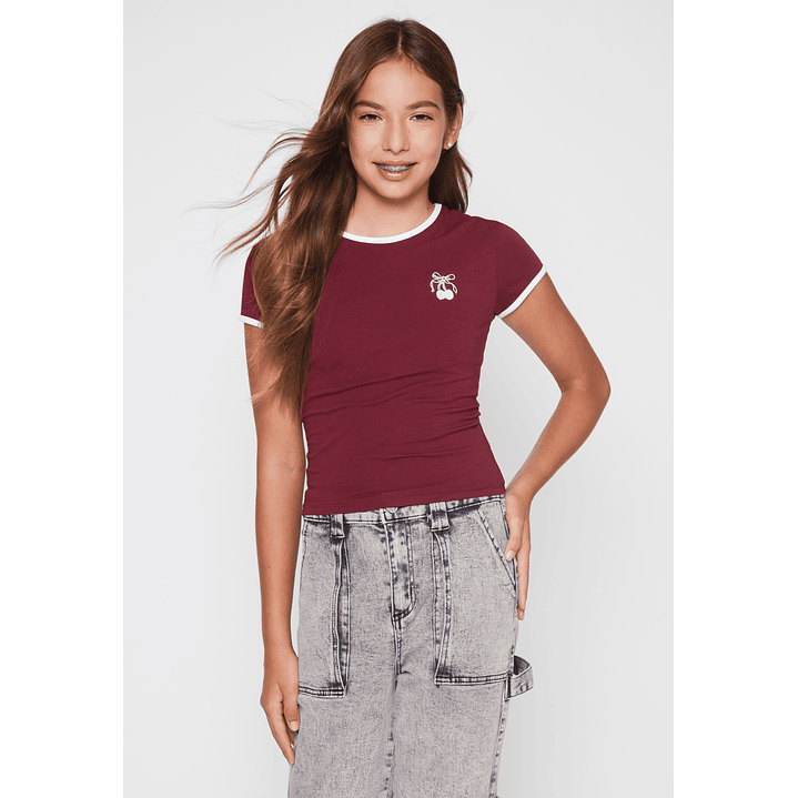 Polera Bordado Lola Burdeo Familyshop 1