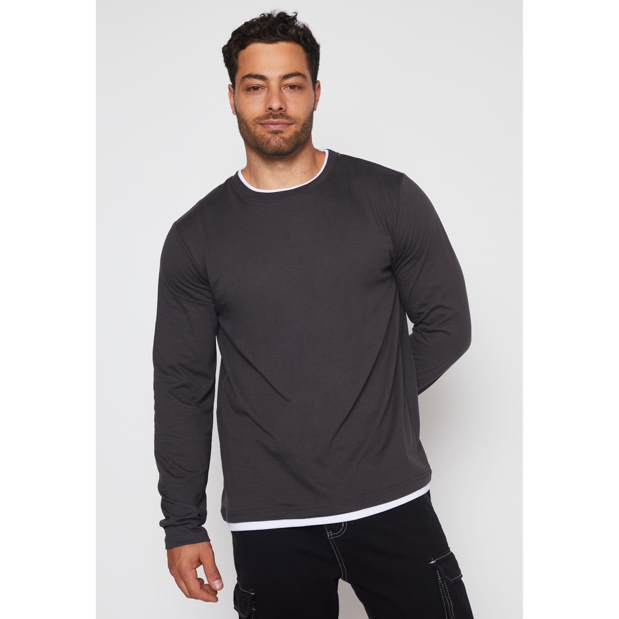 Polera Falso Manga Larga Hombre Gris Familyshop 1