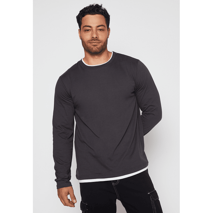 Polera Falso Manga Larga Hombre Gris Familyshop 1