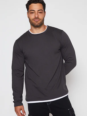 Polera Falso Manga Larga Hombre Gris Familyshop